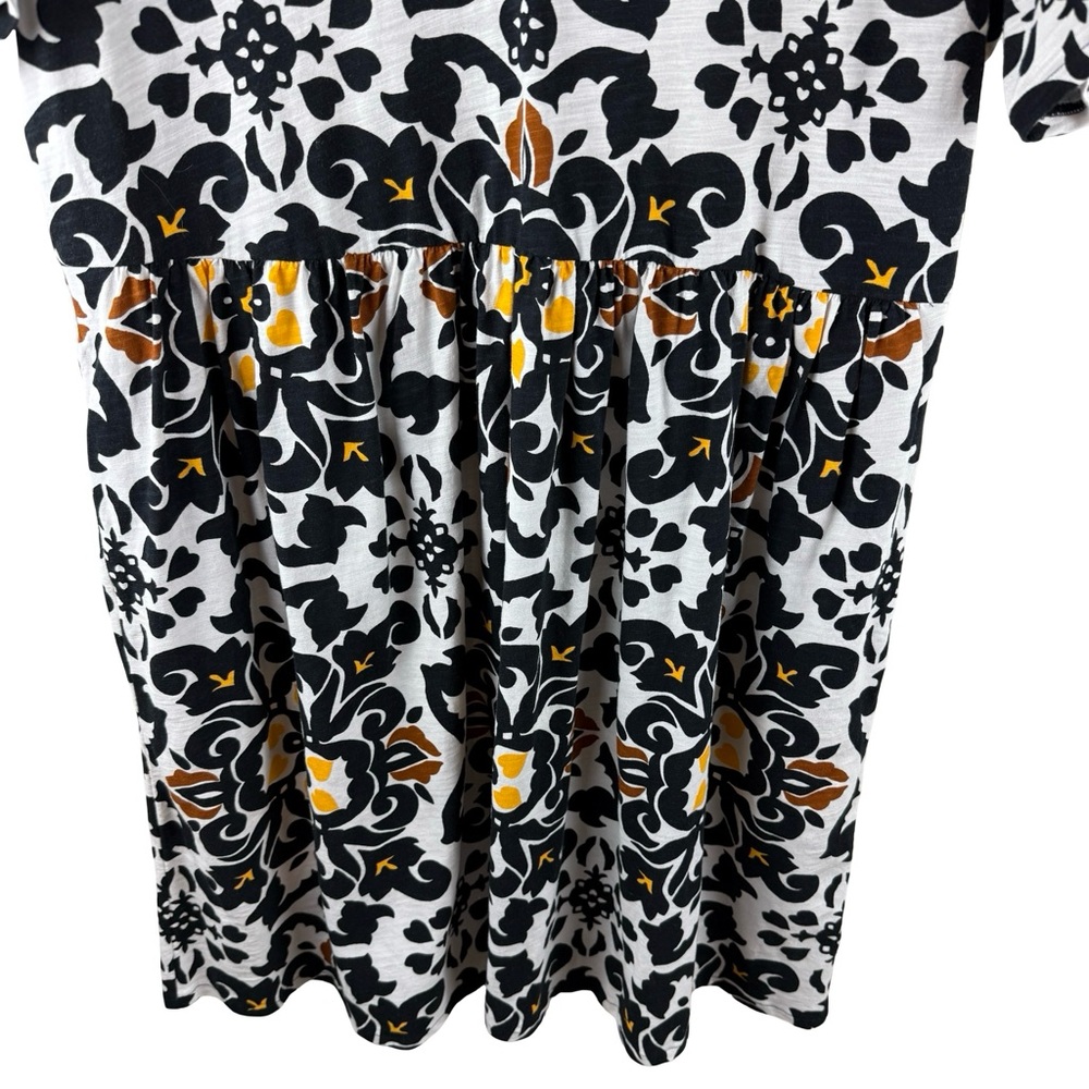 Boden Black Easy Notch Neck Jersey Dress Floral 100% Cotton Size 14 - Picture 6 of 9
